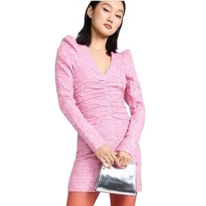 NWOT Ganni Women’s Pink Stretch Jacquard V-Neck Mini Dress in a size 32